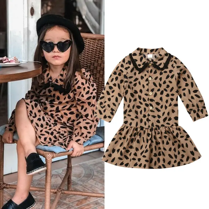 

2019 New Toddler Kids Baby Girl Autumn Fall Clothing Set Leopard Print Clothes Long Sleeve Lace Party Tutu Dress 1-6Y Cute Sweet