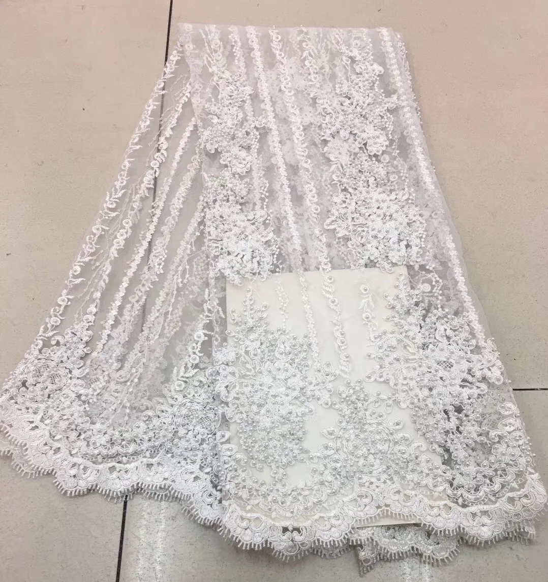 

Embroidery Tulle French Lace Fabric Beaded African Lace Fabric Nigerian Lace Fabrics For Wedding Party 5 Yards Per Lot RF25771
