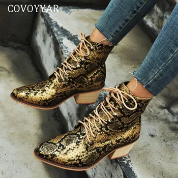 COVOYYAR 2022 Sexy Ankle Boots Woman Fashion Snake Print Thick High Heeled Autumn Winter Boots Shoes Woman Big Size 35-43 WBS074 1