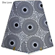 She Love 1 ярд Анкара африканская ткань с восковой печатью ткань черно-белого цвета с цветочным принтом швейная ткань для женщин изготовление вечерних платьев