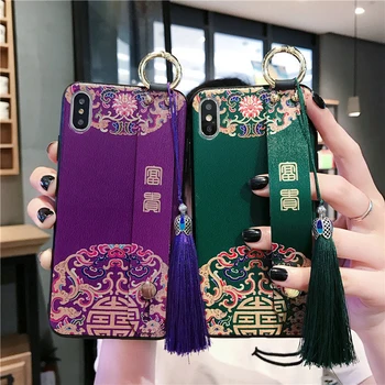 

Chinese Palace Style Phone Case For iPhone 11 Pro XS Max X XR 8 7 Plus Soft Case For iPhone 8 7 6 6S Plus Wristband Cover Tassel