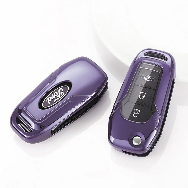purple Мягкий чехол для ключей автомобиля из ТПУ для Ford Ranger аксессуары Fusion Fiesta Mondeo Mk4 Escort Everest автомобильный брелок для ключей крышка - Название цвета: purple