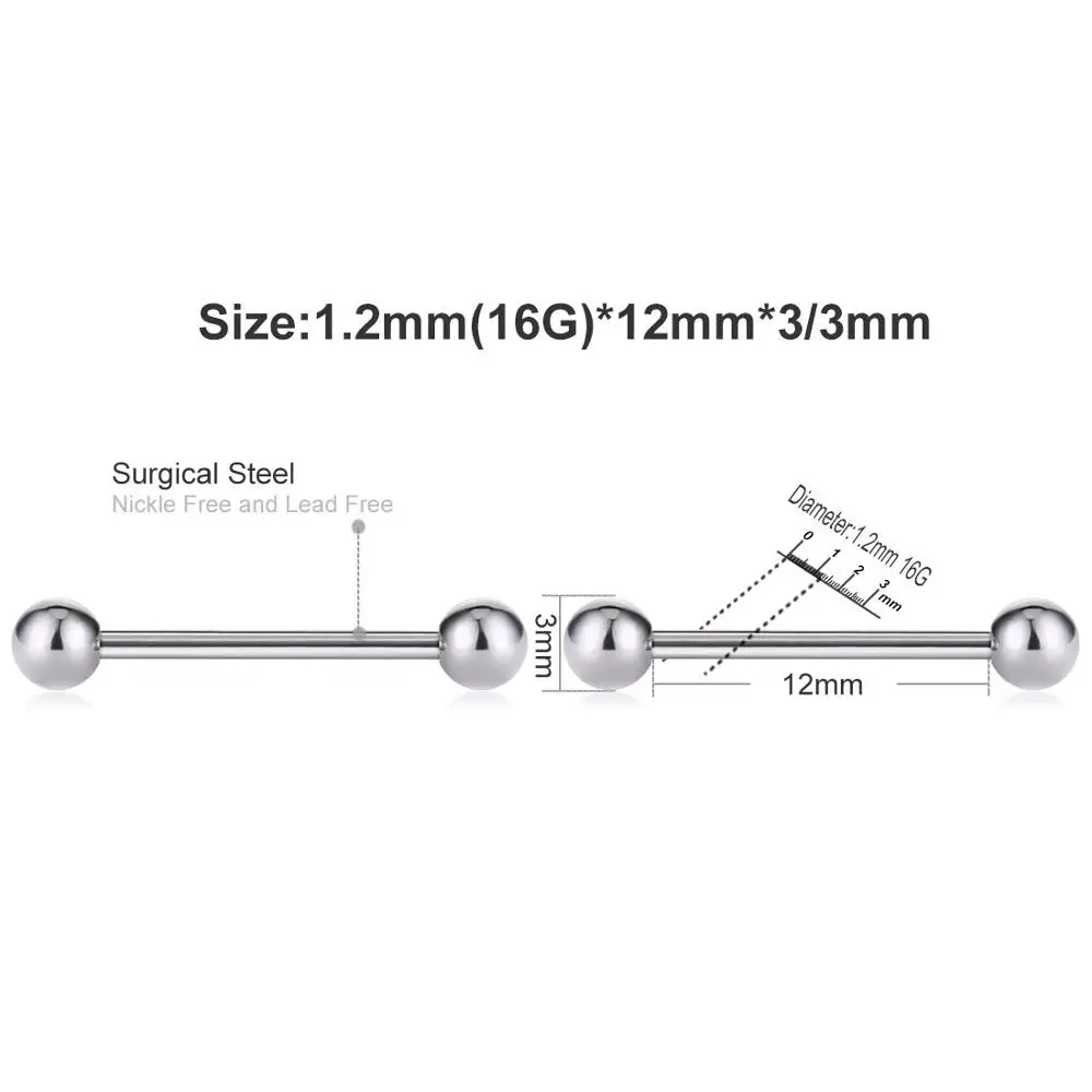 2 шт круглый шарик штанги нос винт ноздри шпильки хирургический стальной Нос Кости Кольцо уха хряща серьги ювелирные изделия для пирсинга тела - Окраска металла: 1.2mm 12mm 3mm