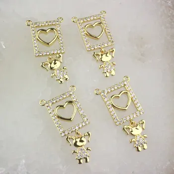 

32*12mm 20pcs/lot High quality cz pendant, litter girl heart shape cubic zircon charm, bracelet/necklace component wholesale