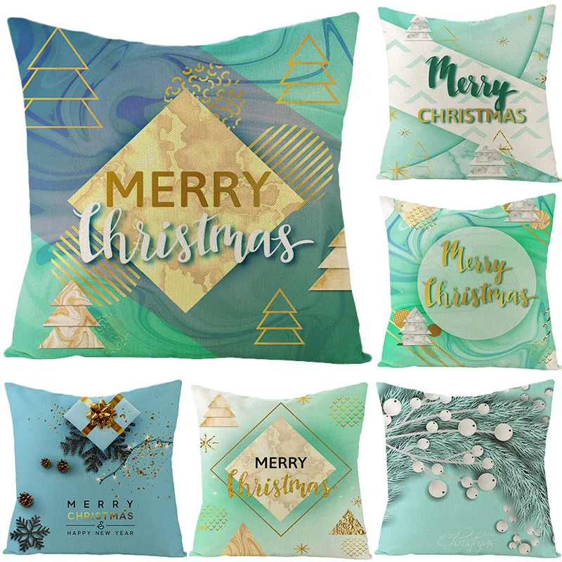

Wholesale Christmas Decorations for Home Linen Cushions 2020 Blue Christmas Theme Pillowcase 44x4cm Navidad Natal