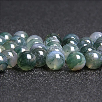 

Moss Grass Agat Natural Stone Round Loose Green Loose Beads For jewelry Making 4/6/8/10/12 MM DIY Bracelet Strand 15.5' strand