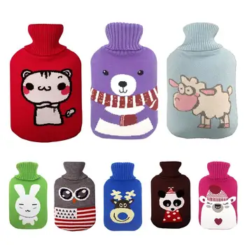 

2000ml Elk Rabbit Mouse Print Hot Water Bottle Bag Removable Protective Cover Turtleneck knit style makes easy to put on bottle