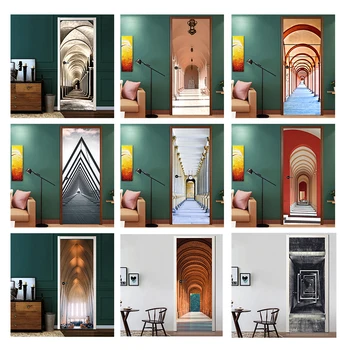 

77x200cm Creative Door Sticker For Living Room Vintage PVC Self Adhesive Wallpaper stickers Waterproof Renew Mural
