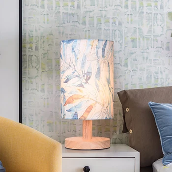 

Nordic Wood Fabric LED table Lights Bedroom Bedside Decor Fabric lampshade Table Lamps Living Room Home Decoration WF1024