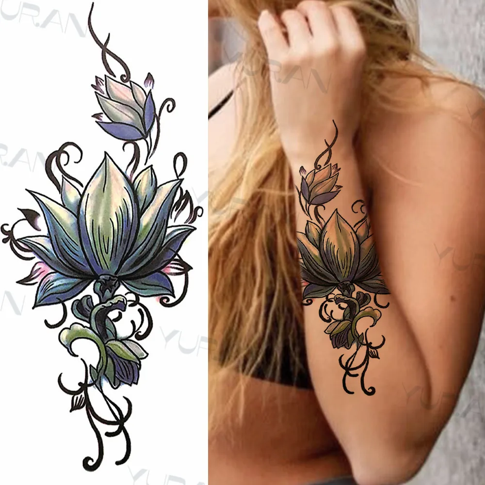 Lace butterfly rose temporary tattoo for women adult henna elephant pendant moon flower fake tattoo waterproof arm sticker