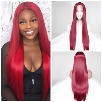 

Women Wig with Synthetic lace Front Wig Long Straight Wig Heat Resistant Fiber Hair Black Ombre Blonde/ Red/Yellow Natural hair