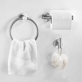 

Bathroom Hardware Accessories Set Stainless Steel Brushed Nickel 3- Piece Set Includes Hand Towel Ring, Toilet Paper Holder, Rob