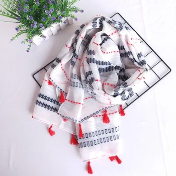 

Spring Summer Female Scarf Women Cotton Linen Air Conditioner Fresh Art Stripe Geometric Patterns Shawl Sunscreen Towel 180x90cm