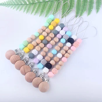 

Cute Baby Wooden Pacifier Clip Chain Holder Soother Pacifier Clips Leash Strap Nipple Holder For Infant Feeding Baby Toys