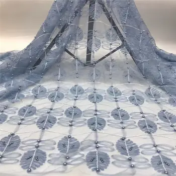 

Latest Nigerian French Net Lace Fabric Embroidered beaded African Lace Fabric High Quality French Guipure Mesh Lace 5 Yards