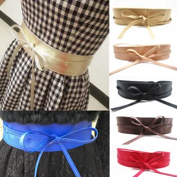 

2020 Fashion New Lace Up PU Leather Women Wide Corsets Cummerbunds Strap Belts Girl High Waist Slim Girdle Belt Ties Bow Bands