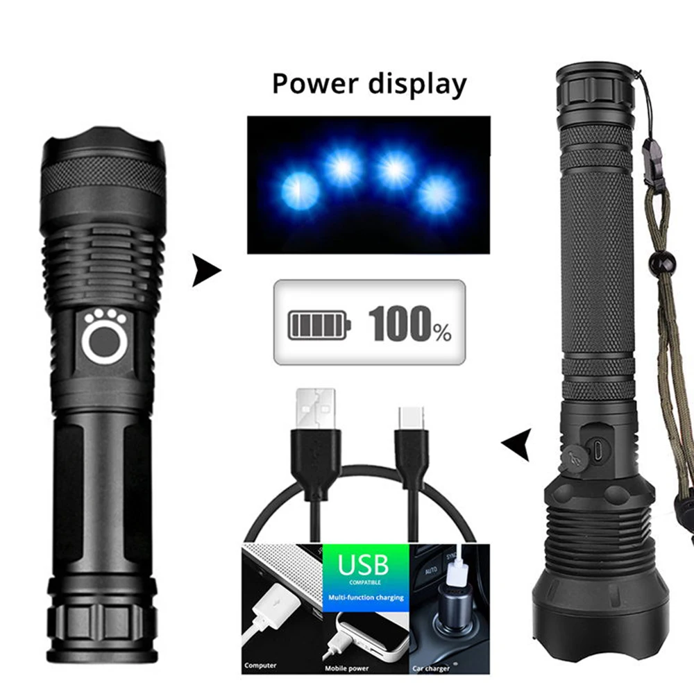 USB Rechargeable LED Flashlight 4 Core P70.2 Super Bright Torch