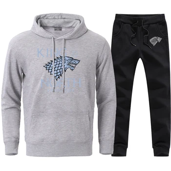 

Game of Thrones House Of Stark Hoodies Sweatpants Mens 2 Piece Suits 2020 Man Brand Loose Causal Hooded Tracksuits Streetwear