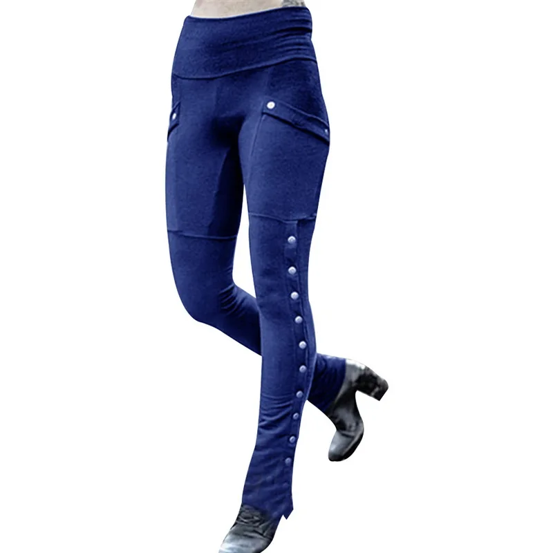 blue SFIT женские замшевые обтягивающие повседневные брюки с высокой талией, Модные узкие брюки с пряжкой на ремешке, женские осенние зимние сексуальные брюки для женщин - Цвет: blue