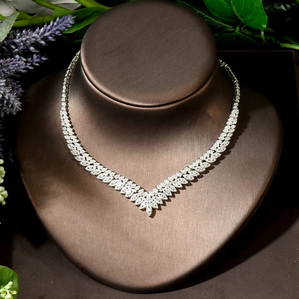 HIBRIDE Luxury Leaf Design Statement Jewelry Set For Women Wedding Cubic Zircon CZ African Dubai Bridal Jewelry bijoux N-1914 - Image 4