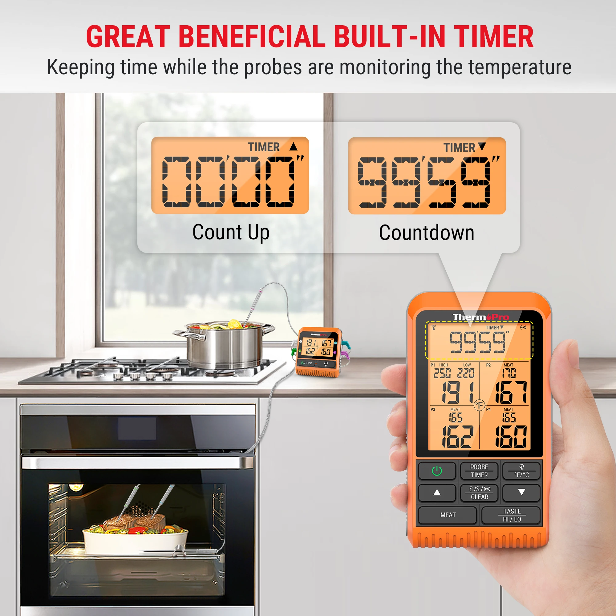 ThermoPro TP829 Backlight 4 Meat Probes 300M Wireless Barbecue Oven Thermometer For Meat Digital Kitchen Meat Thermometer Timer 4