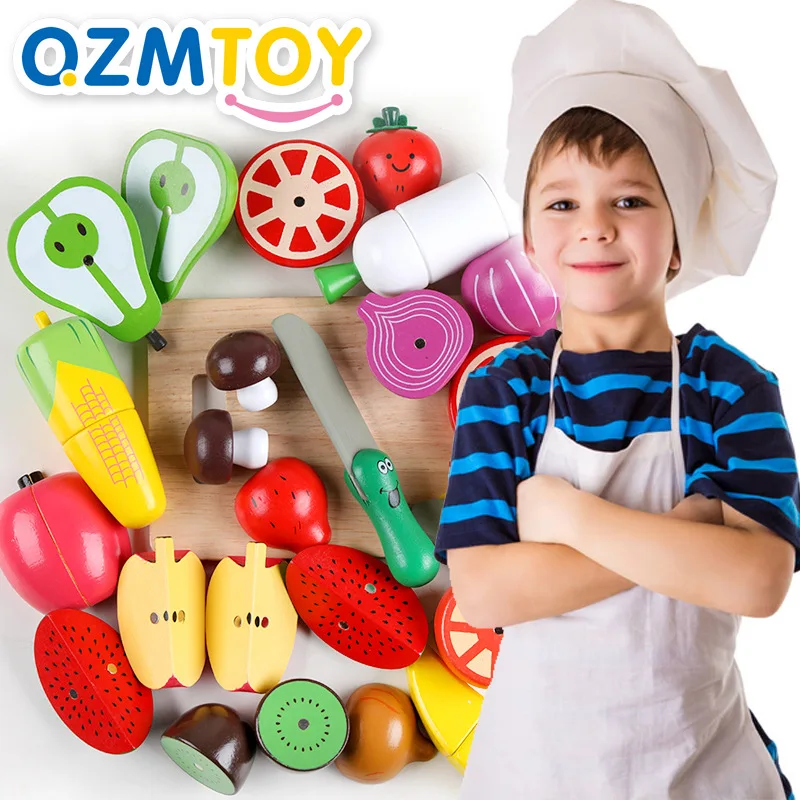 

QZM Children Wooden Magnetic & Vegetable Fruit Cutting Model Kitchen Class Baby Slicer Toy