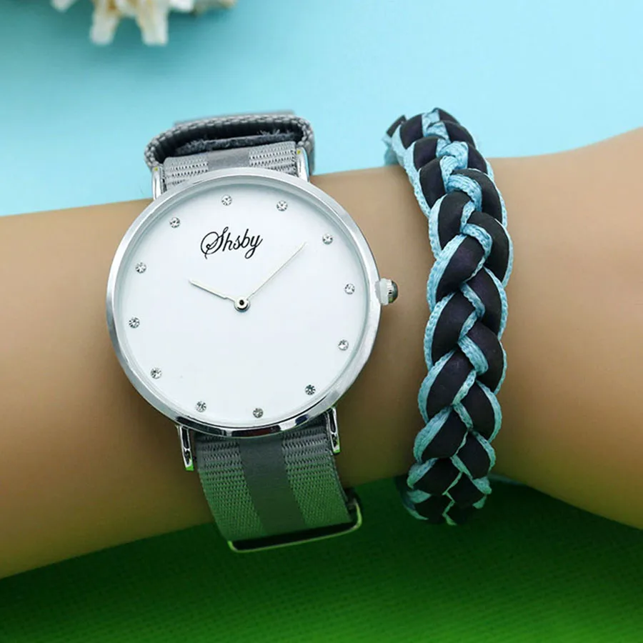 Shsby Women Canvas Strap Watch Luxury Nylon Watch With Woven Bracelet Fashion Quartz Wristwatch Simple Lady Gift Watch