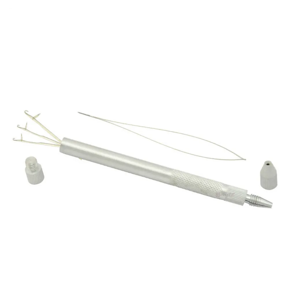 1pcs 2in1 Loop Needle Holder with 3pcs Needles Aluminum Crochet Holder Needle Hook for Hair Braiding and Latch Hook Kit