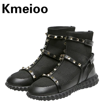 

Kmeioo Fashion Sexy Ankle Boot Female women shoes Black Short Boots Rivet Breathable boots