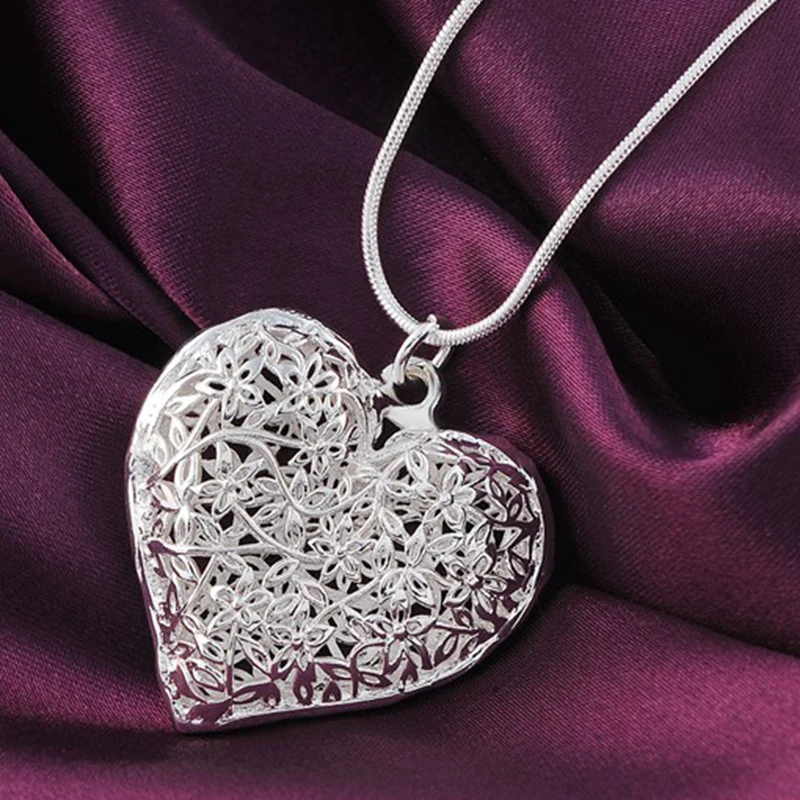 Pink Heart Necklace Pendant and Silver plated snake chain 