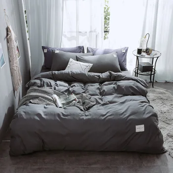 

Luxury Dark Bedding Set Gray Solid Color Flat Sheet Duvet Cover Set Bed Linen Cotton Bedspread Home Decor Adult Bedding