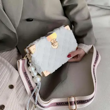 

Elegant Female Square Crossbody Bag 2019 Winter New Quality Soft Plush Women's Designer Handbag Chain Shoulder Messenger Bag