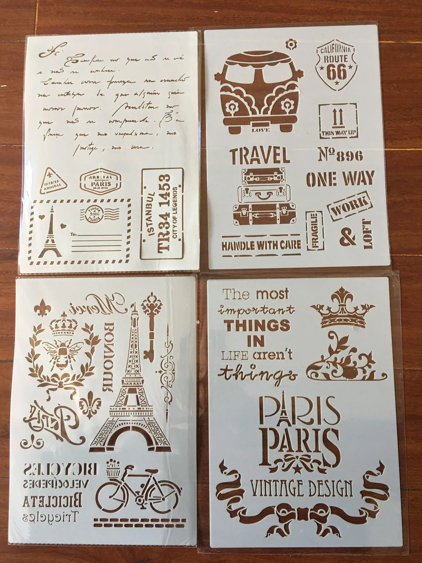 4pcs / set A4 Eiffel Tower bus Stencils Painting Coloring Embossing Scrapbook Album Decorative Template|Stencils| - AliExpress