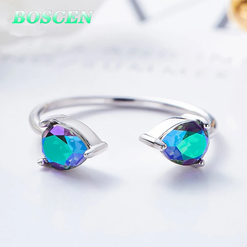 

BOSCEN 925 Sterling Silver Ring For Women Girl Embellished With Crystals From Swarovski 2019 Colorful Blue Fine Jewelry Simple