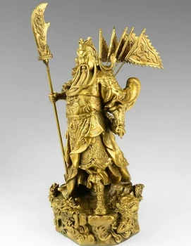 

Chinese bronze brass Nine Dragon Warrior Guan Gong/ Yu Statue Figure20cm Height Yellow