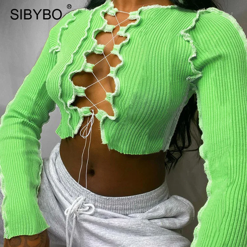 Женский трикотажный топ на бретелях SIBYBO Осенний Повседневный Топ шнуровке