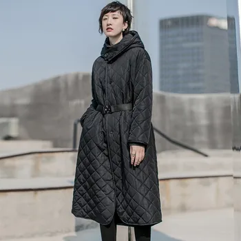 

AIGYPTOS Dark wind original rhombus embossed cotton belt long knee-length cotton coat