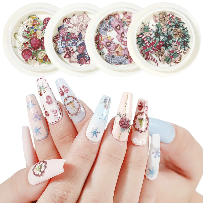 

Flakes Decor Xmas Nail Stickers Manicure Art Decal 3D Snowflake Christmas Wood Pulp Chips Sequins for Nail Decorations Glitter