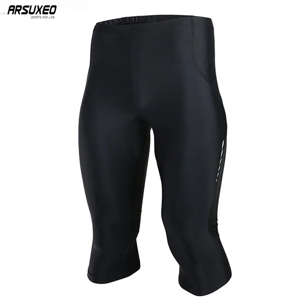

ARSUXEO Men's Sports 3/4 Running Pants Compression Tights Base Layer Training Workout Clothes Fitness Pants Reflective P703