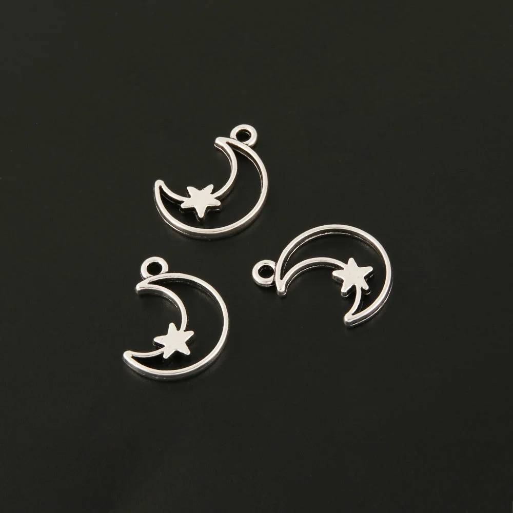 100Pcs Plated Hollow Moon Star Pendant DIY Natural Charm Jewelry