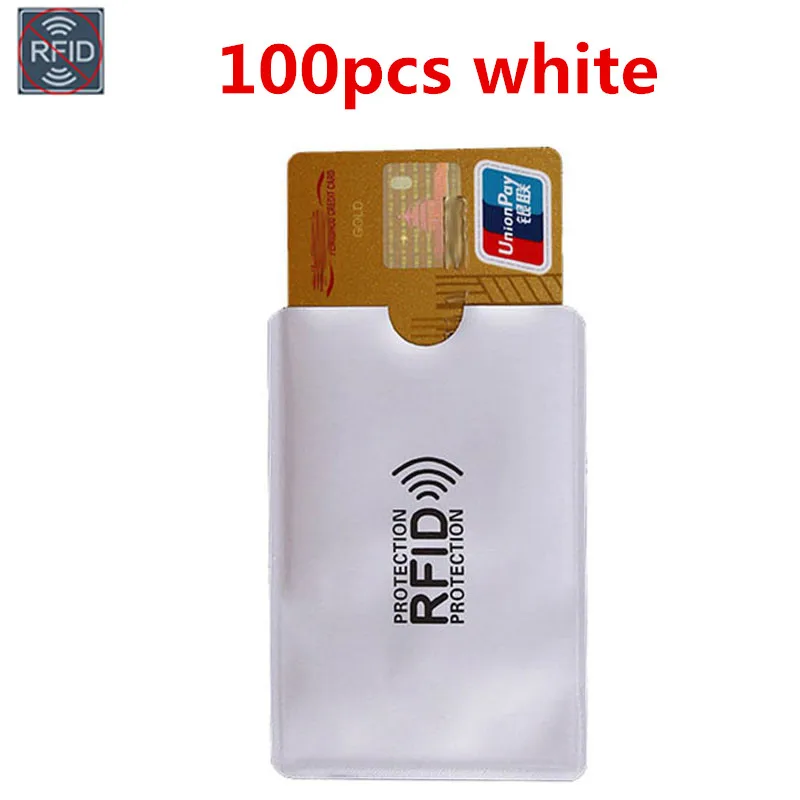100pcs White 50-100 шт Анти Rfid кошелек Блокировка ридер Блокировка банк держатель карты Id Чехол для банковских карт защита металлический кредитный NFC держатель 6,3*9,1 см - Цвет: 100pcs White