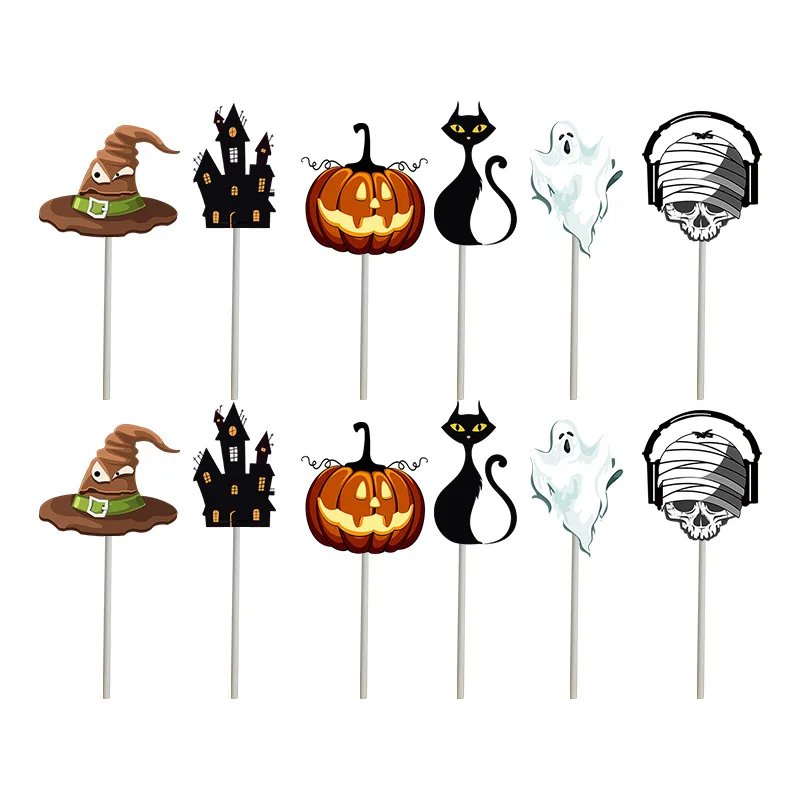 

Halloween Decoration Cake Topper Black Castle Ghost Cake Flag Pumpkin Skeleton Party Halloween Horror Cake Decorate Supplies