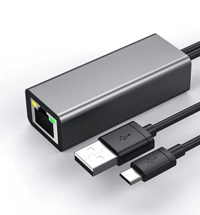 Ethernet адаптер для пожарной ТВ палки 4K Micro USB к RJ45 сетевой с источником питания Chromecast