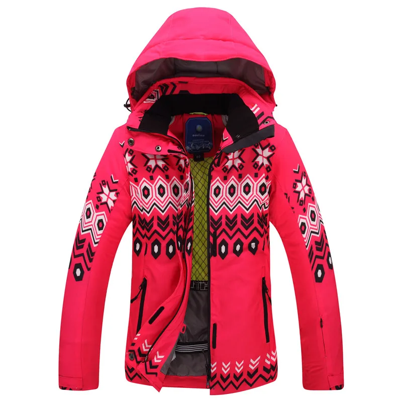Зимние лыжные куртки женские новые высококачественные ветрозащитные водонепроницаемые теплые красочные цветочные головоломки Ms. лыжная куртка для женщин - Цвет: Красный