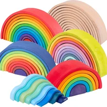 Grande 12 peças arco-íris empilhador brinquedos de nidificação quebra-cabeça túnel empilhamento jogo montessori brinquedos do bebê blocos de construção de madeira brinquedo da criança