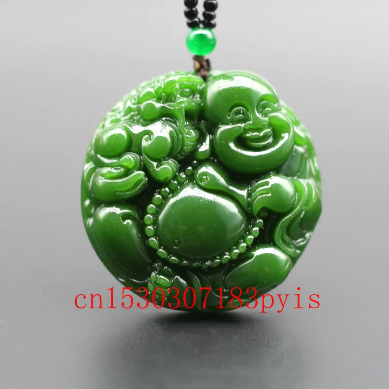 Натуральный зеленый нефритовый кулон Будды Maitreya из бисера ожерелье ручной