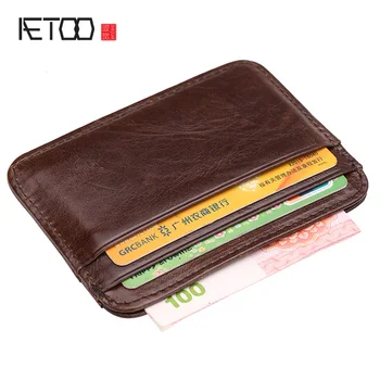 

AETOO Vintage Coffee / Brown Cowhide Simple Men Credit Card Holder Genuine Leather Mini Wallets men women card holder leather