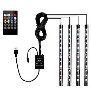 

4pcs Car RGB LED Strip USB Port Interior Light Multicolor Music Atmosphere Sound Active Function LED Strip LED Lighting
