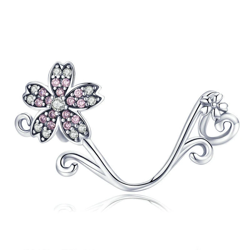 

Hot Sale Authentic 925 Sterling Silver Sakura Cherry Flower Pendant Charms Fit Original Bracelets Jewelry Making