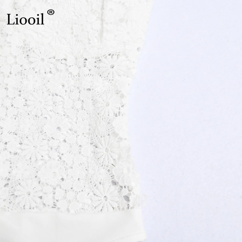 Liooil сексуальный кружевной боди Белый боди Топ для женщин осень V шеи выдалбливают Bodycon Вечерние Клубные Комбинезоны женские s комбинезон